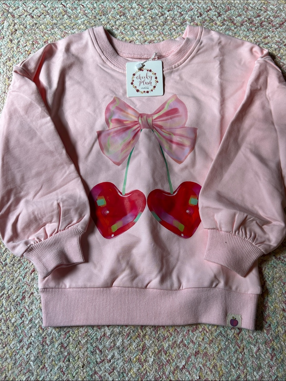 cheeky plum Pink Girls' Cherry Heart Bow Sweatshirt
